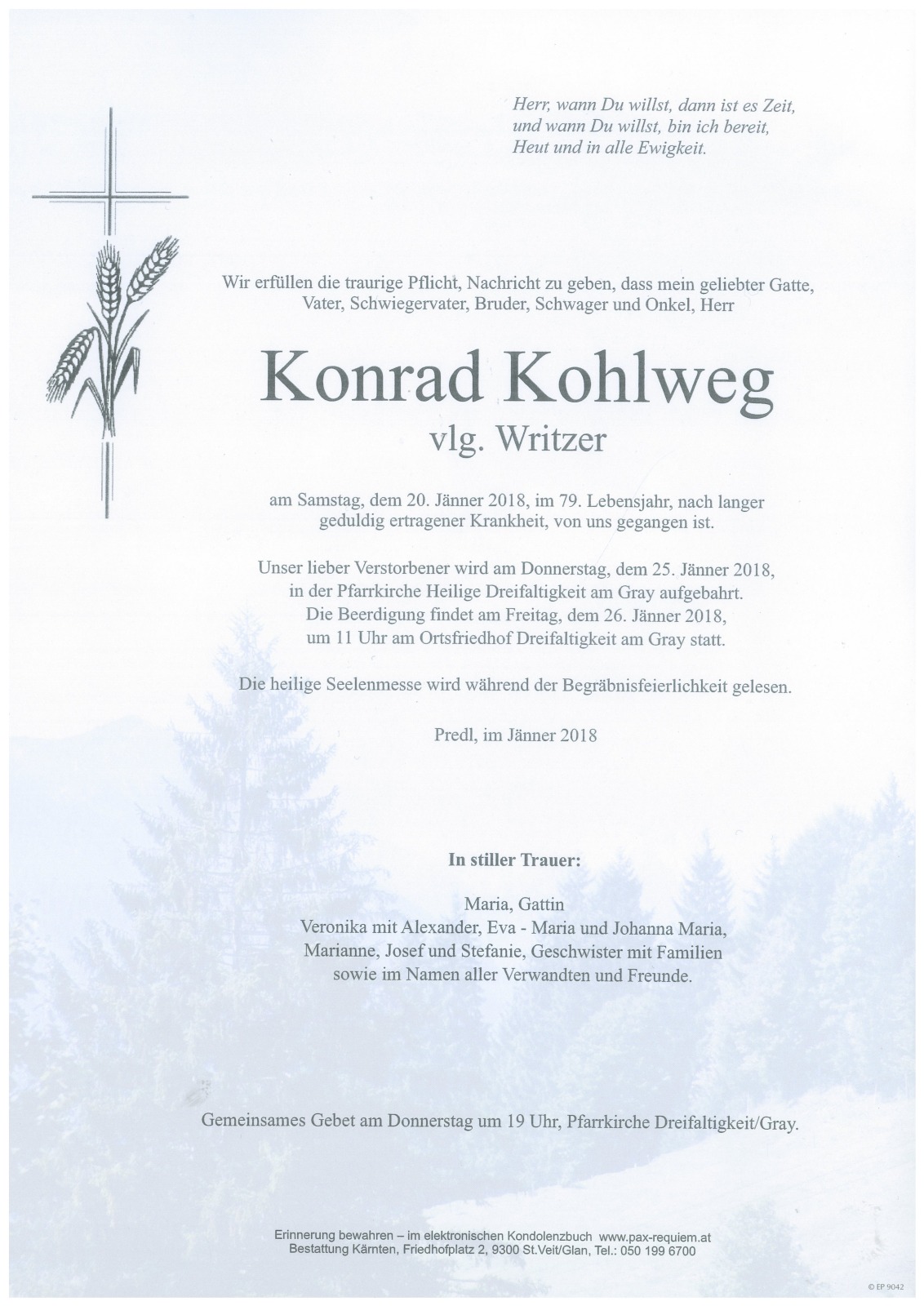 Parte Konrad Kohlweg  vlg. Writzer