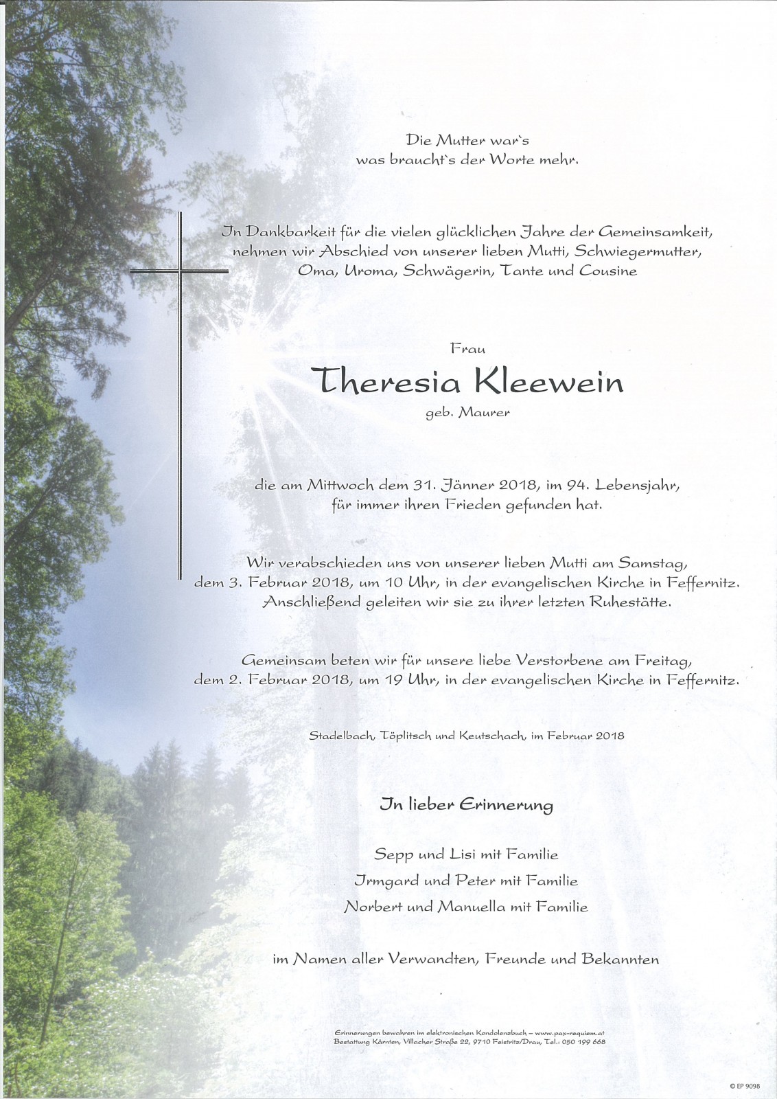 Parte Theresia Kleewein, geb. Maurer