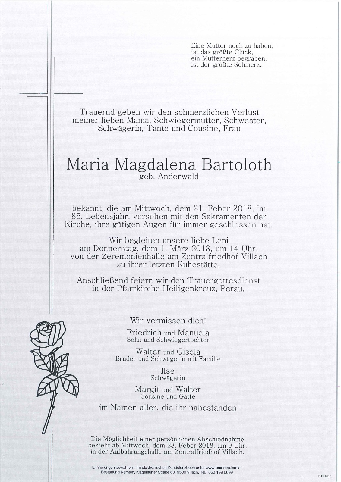 Parte Maria Magdalena Bartoloth