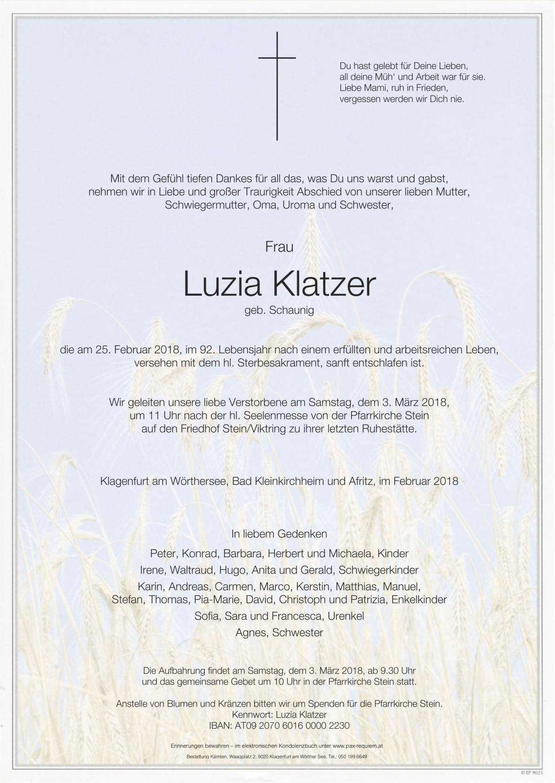 Parte Luzia Klatzer, geb. Schaunig