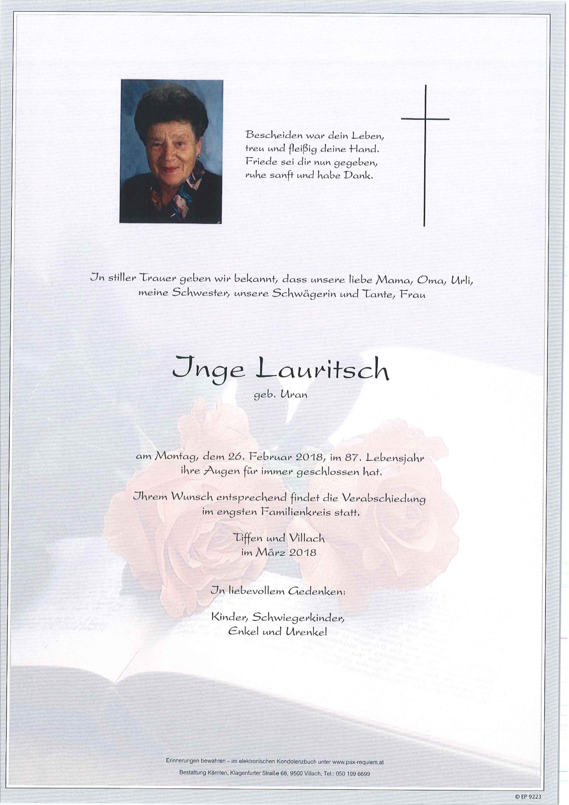 Parte Inge Lauritsch geb. Uran