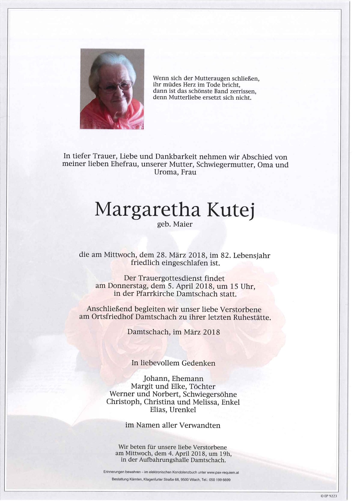 Parte Margaretha Kutej geb. Maier