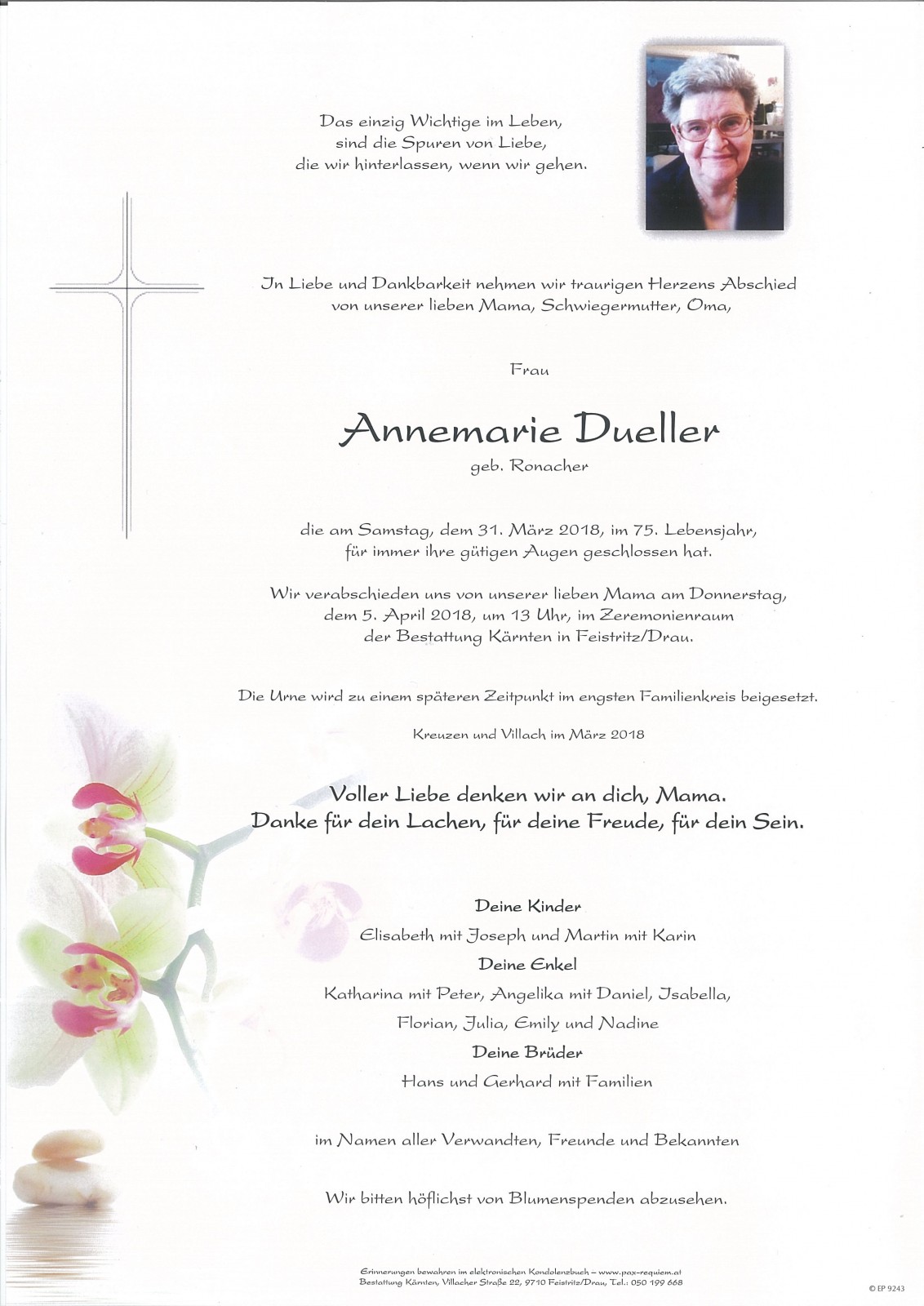Parte Annemarie Dueller, geb. Ronacher