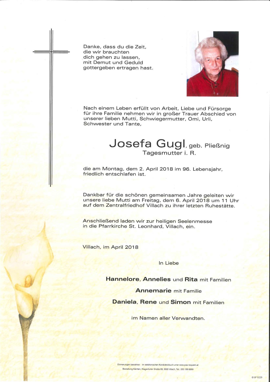 Parte Josefa Gugl, geb. Pließnig