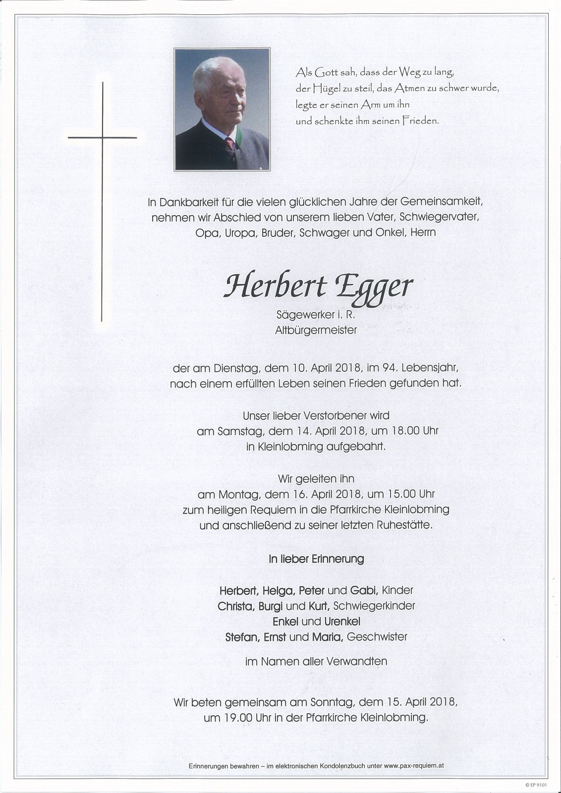 Parte Herbert Egger, Sägewerker i. R.