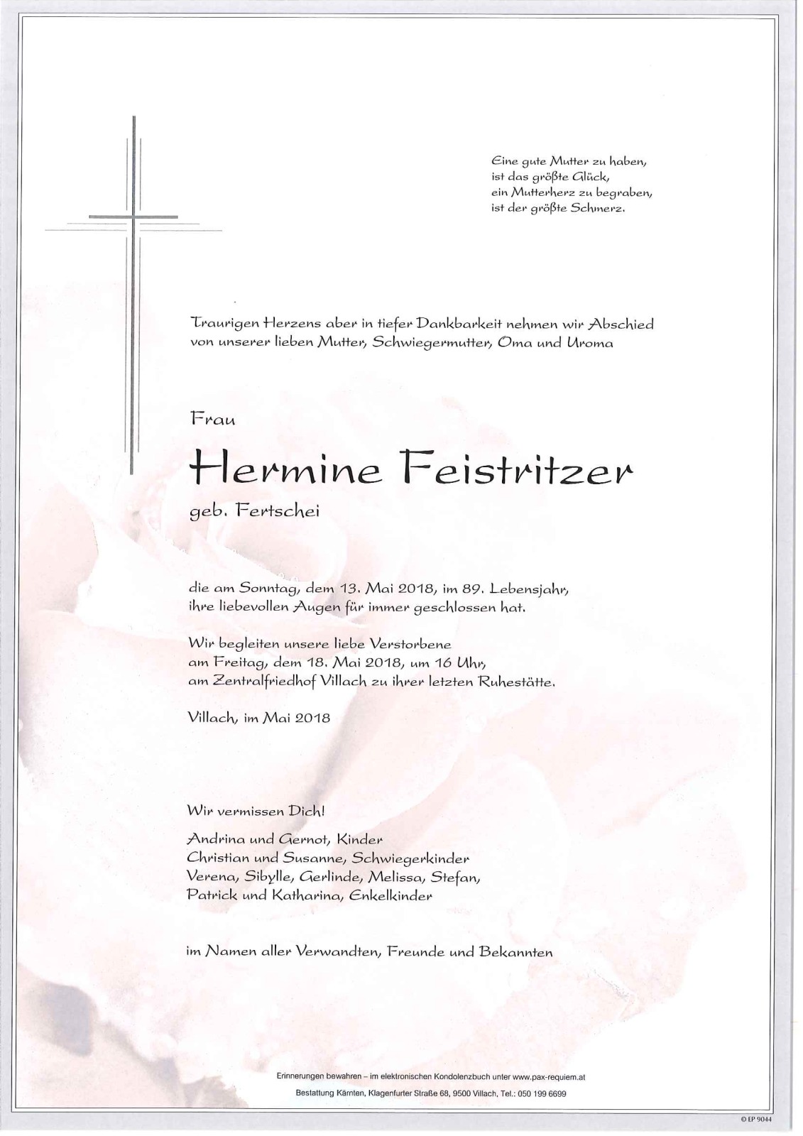 Parte Hermine Feistritzer geb. Fertschei