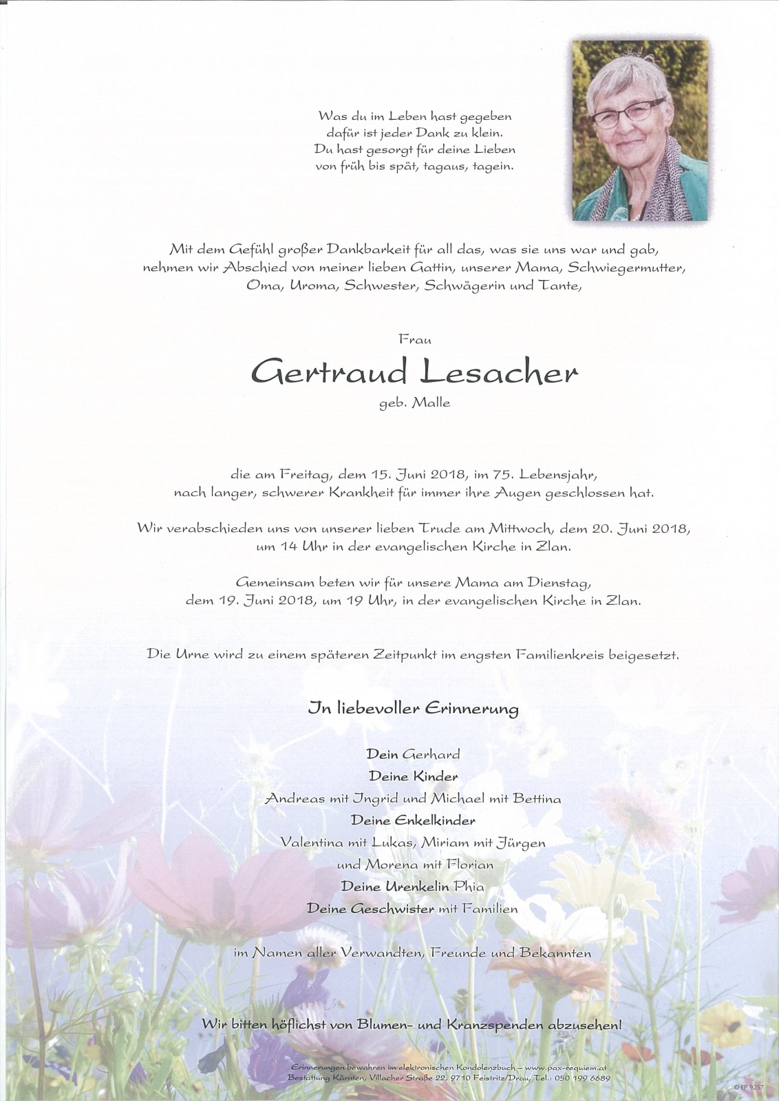 Parte Gertraud Lesacher, geb. Malle