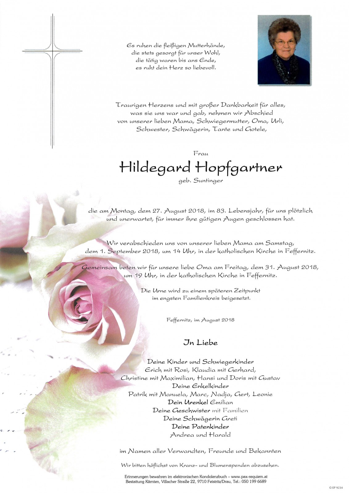 Parte Hildegard Hopfgartner, geb. Suntinger