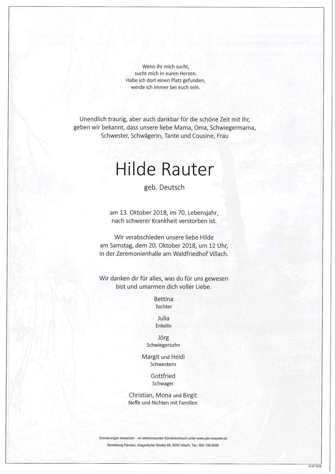 Parte Hilde Rauter geb. Deutsch