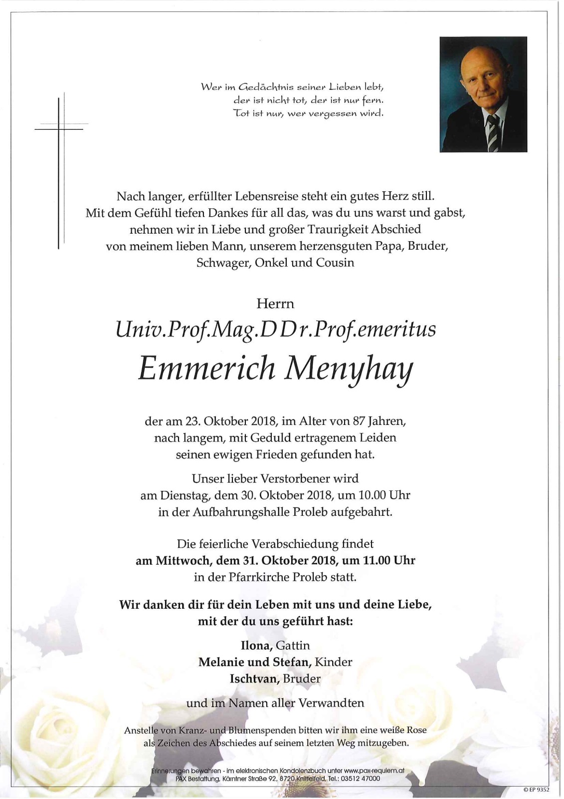 Parte Univ.Prof.Mag.DDr.Prof.emeritus Emmerich Menyhay