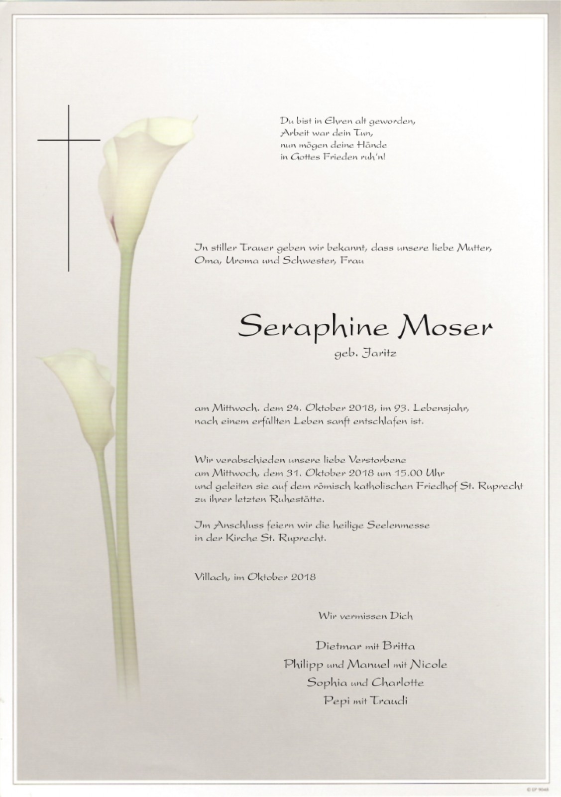 Parte Seraphine Moser, geb. Jaritz