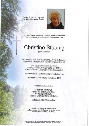 Christina Staunig geb. Lessiak