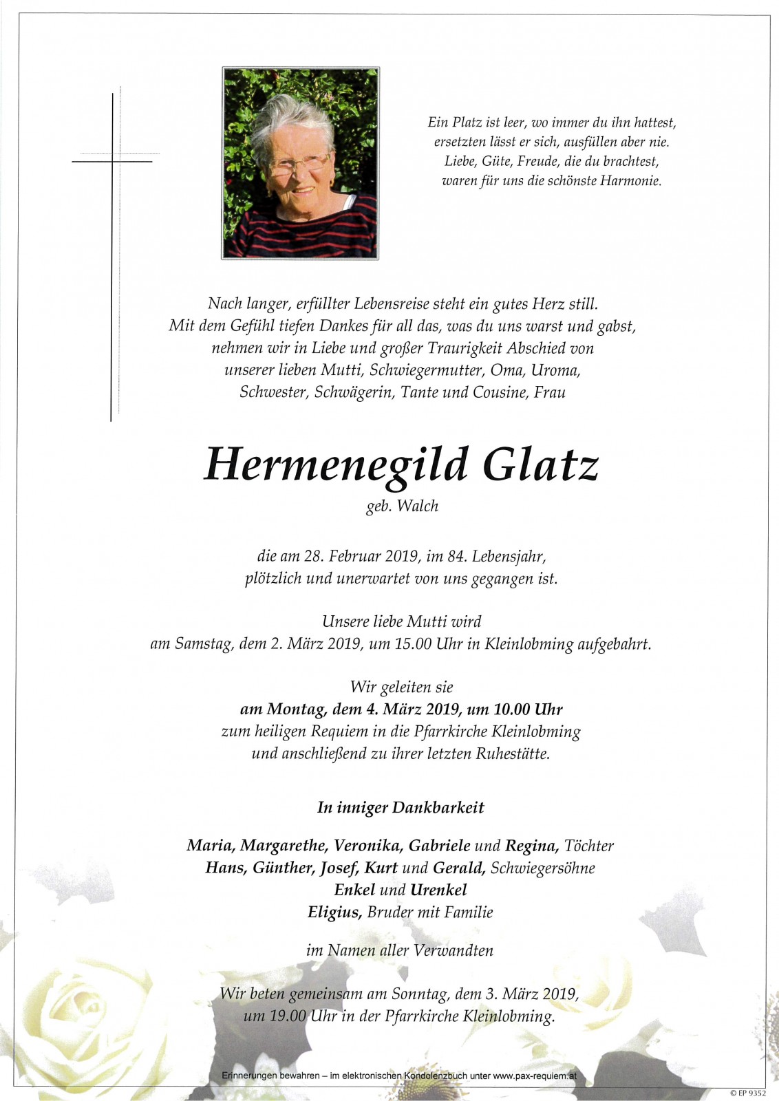 Parte Hermenegild Glatz, geb. Walch