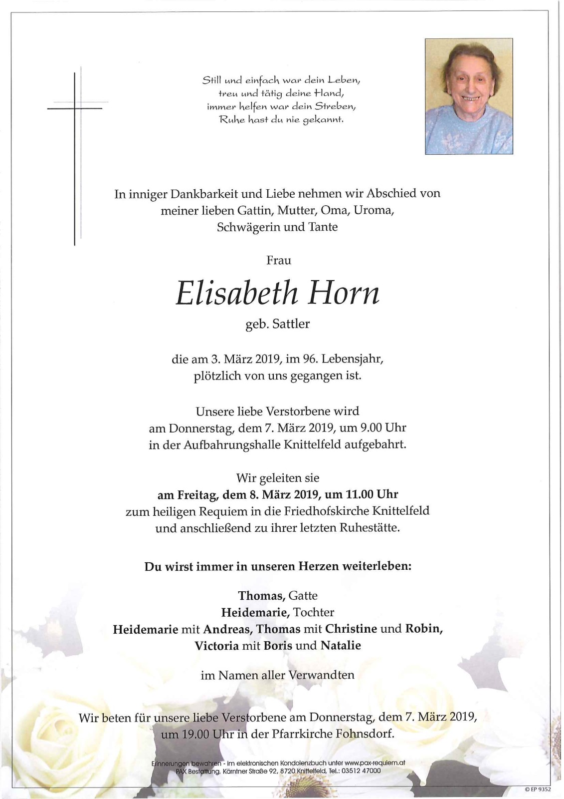 Parte Elisabeth Horn geb. Sattler