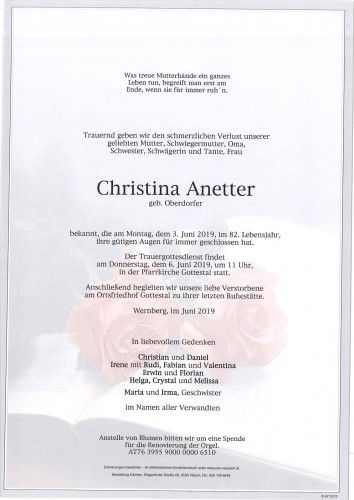 Christina Anetter geb. Oberdorfer