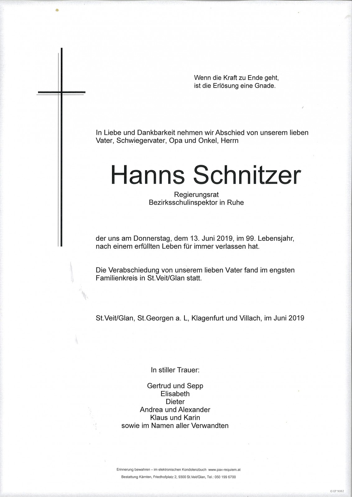 Parte von Reg. Rat. Hanns Schnitzer