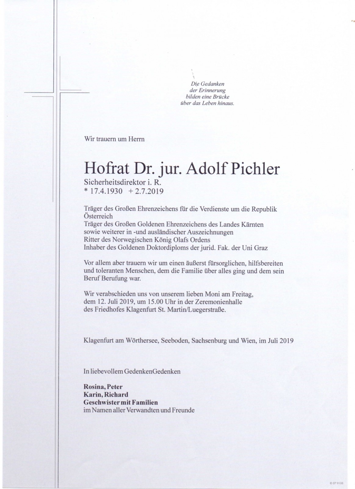 Parte Hofrat Dr. Adolf Pichler