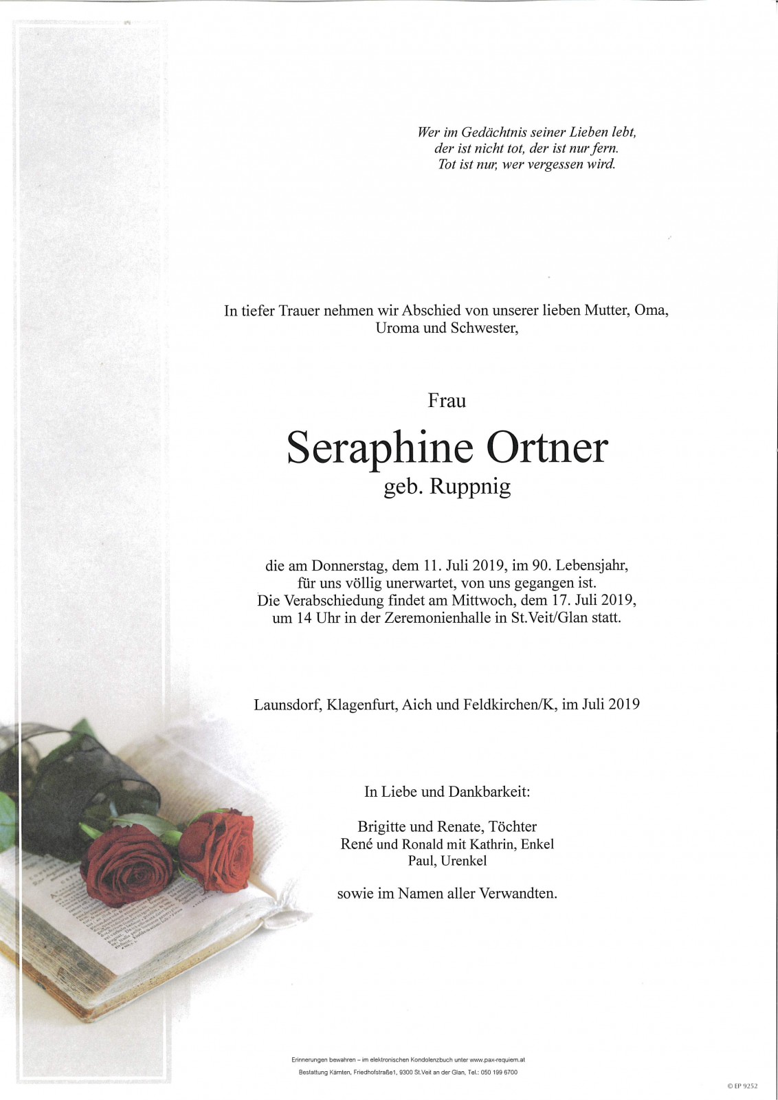 Parte Seraphine Ortner  geb. Ruppnig