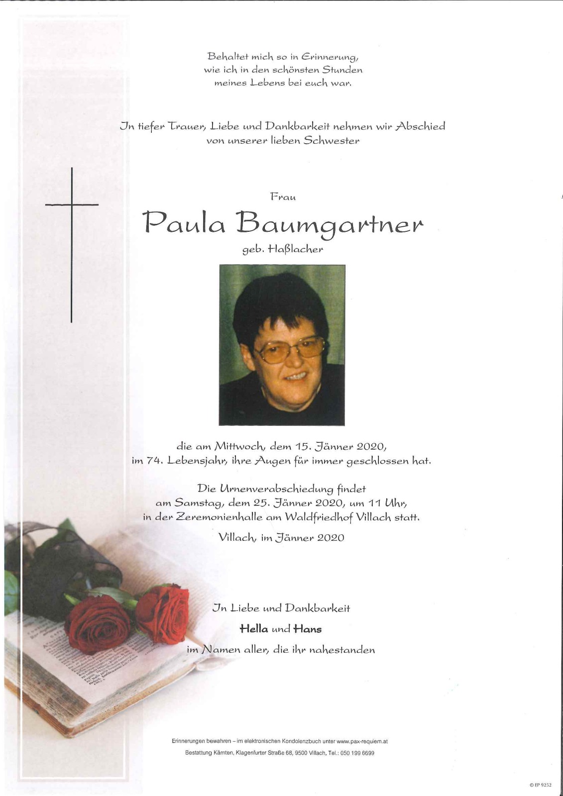 Parte Pauline Baumgartner geb. Haßlacher