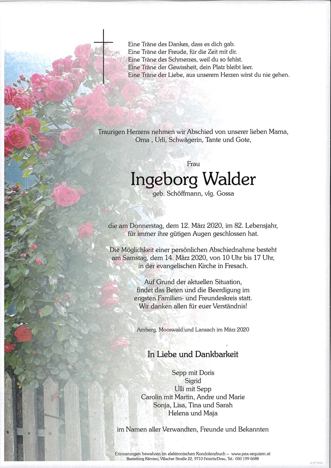 Parte Ingeborg Walder, geb. Schöffmann, vlg. Gossa