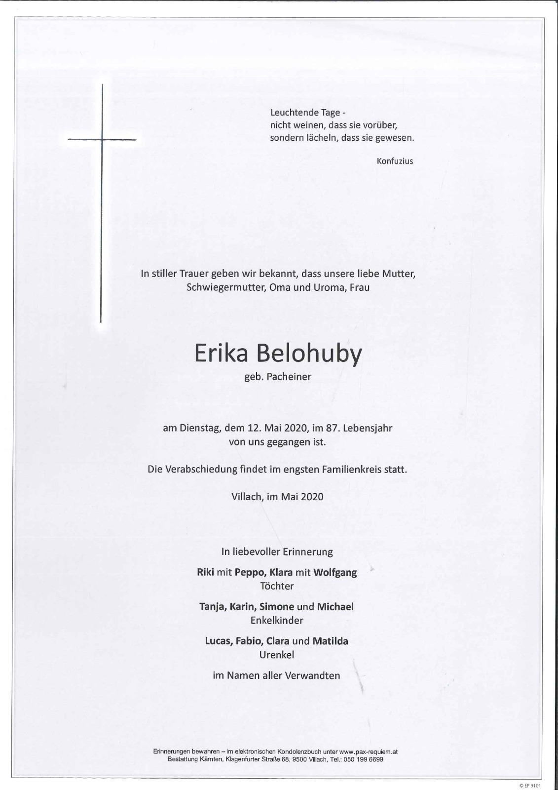 Parte Erika Belohuby geb. Pacheiner