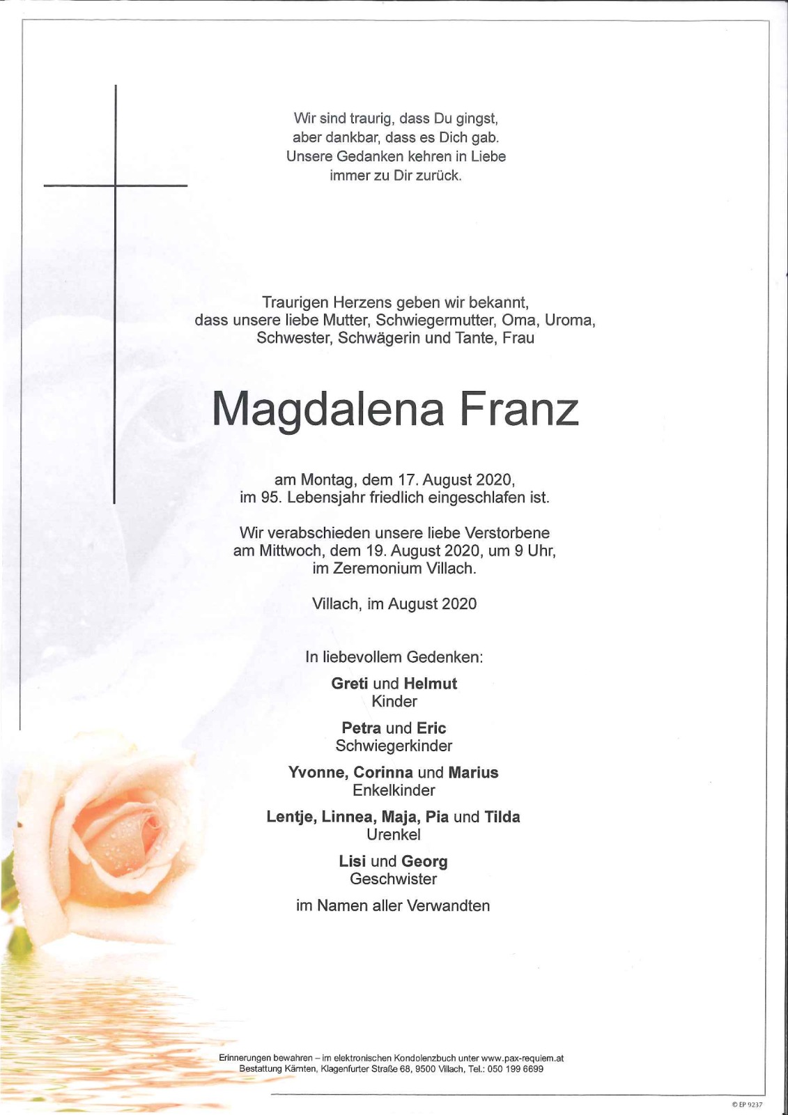 Parte Magdalena Franz geb. Strecker