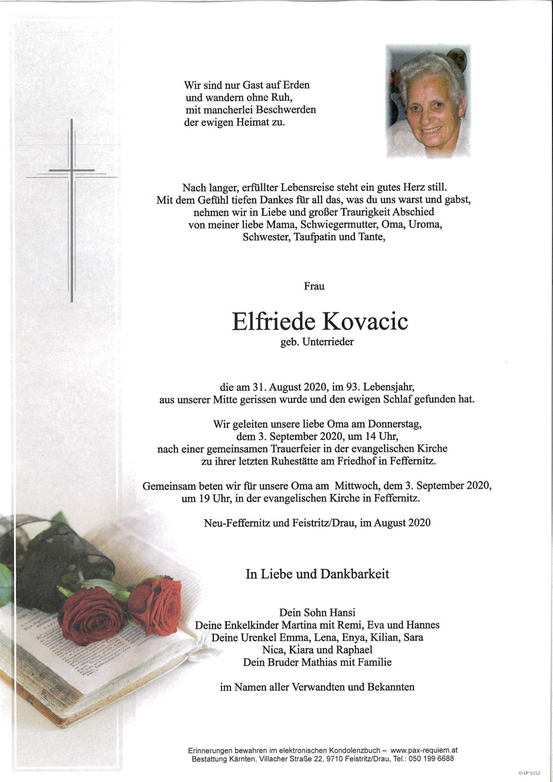 Parte Elfriede Kovacic, geb. Unterrieder