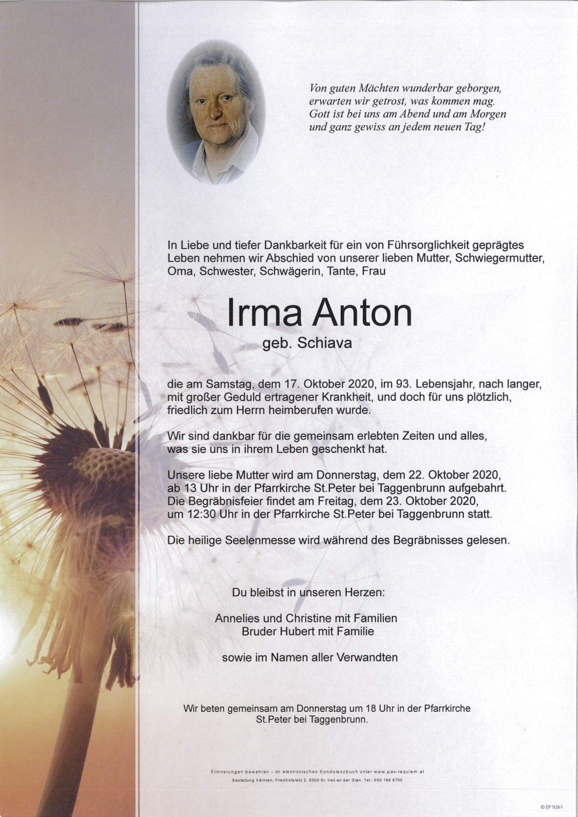 Parte Irma Anton  geb. Schiava