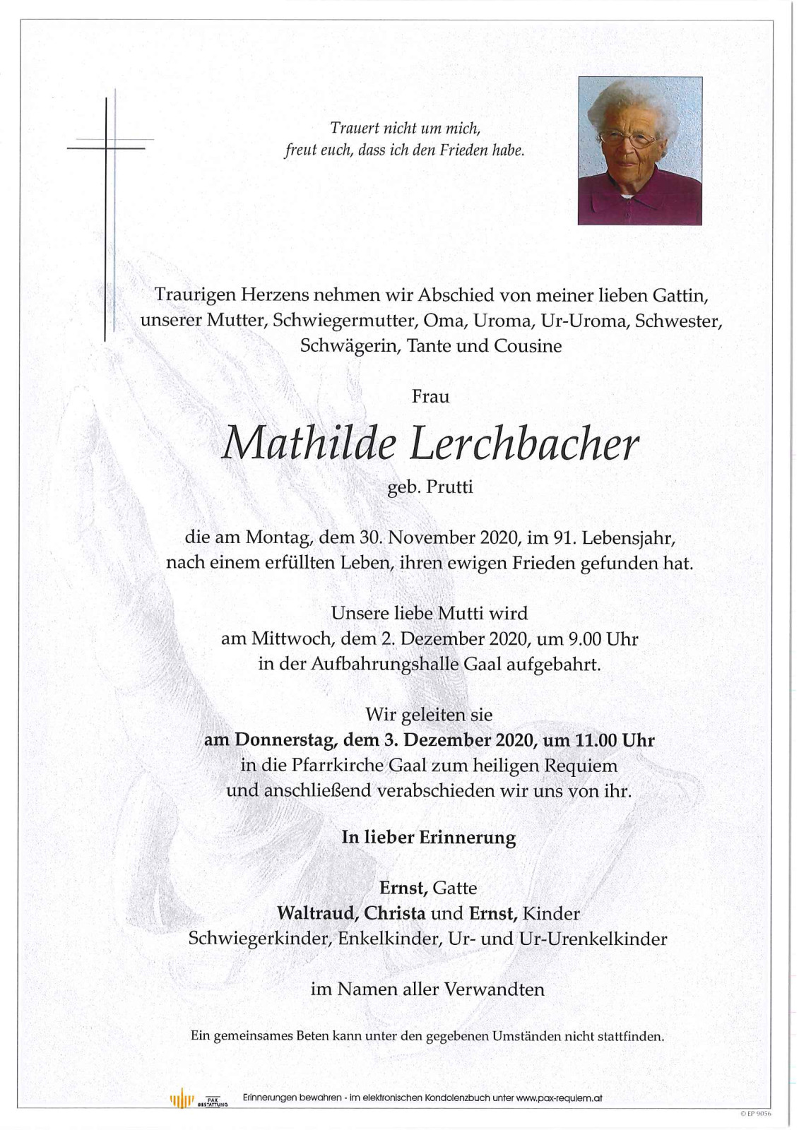 Parte Mathilde Lerchbacher geb. Prutti