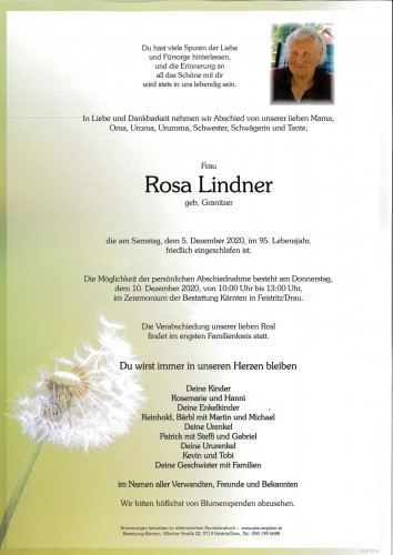 Rosa Lindner, geb Granitzer
