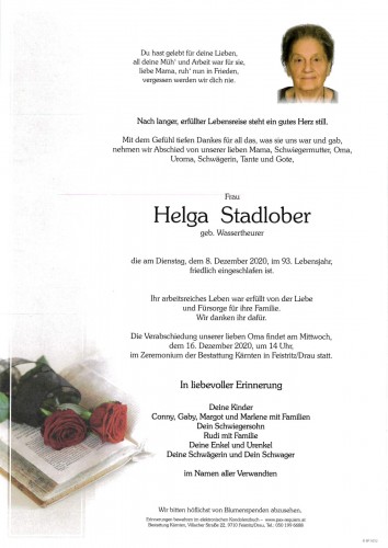 Helga Stadlober, geb. Wassertheurer