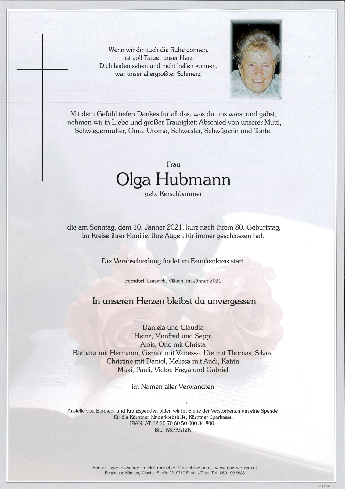 Parte Olga Hubmann, geb. Kerschbaumer