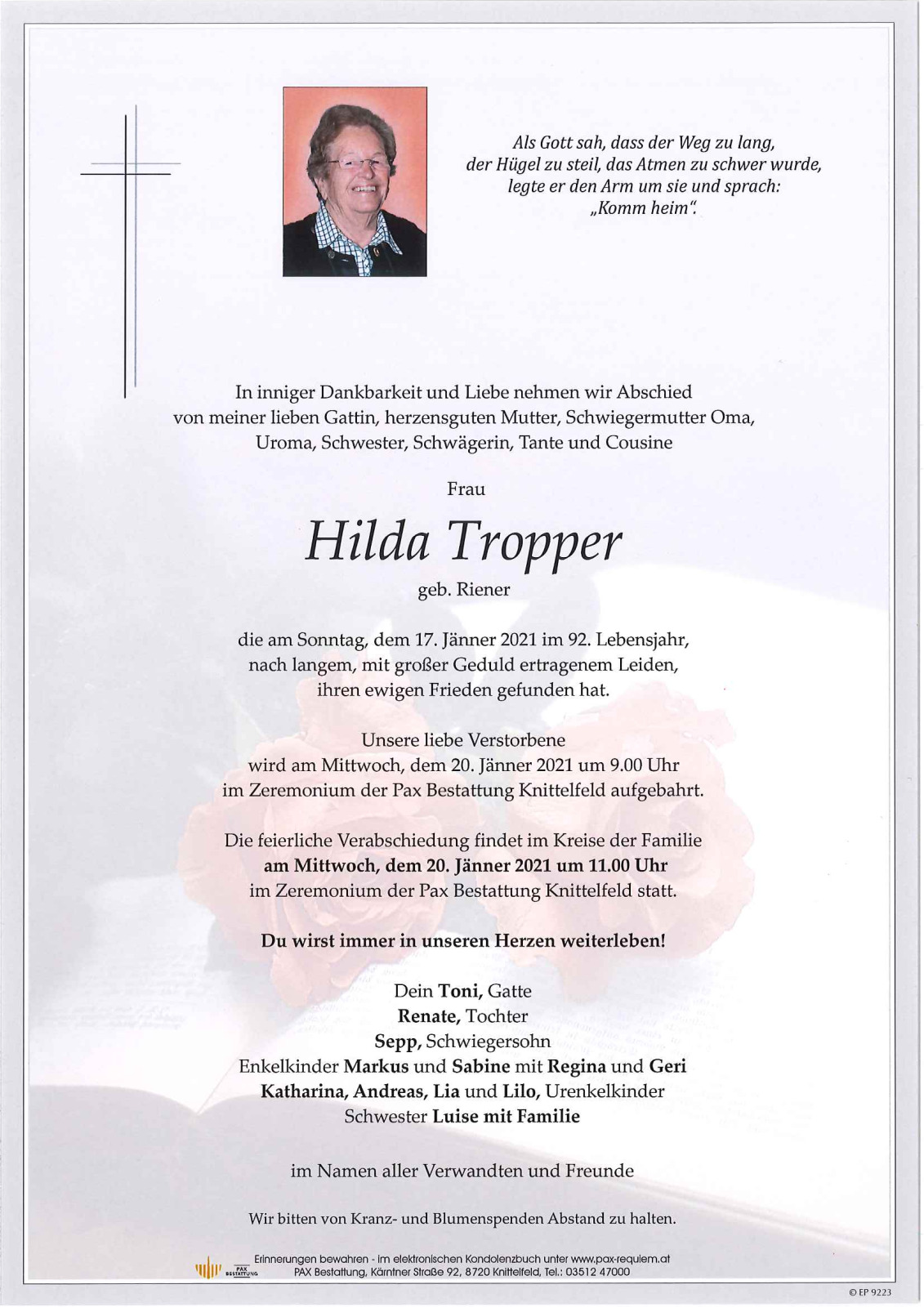 Parte Hilda Tropper, geb. Riener