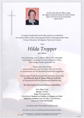 Hilda Tropper, geb. Riener