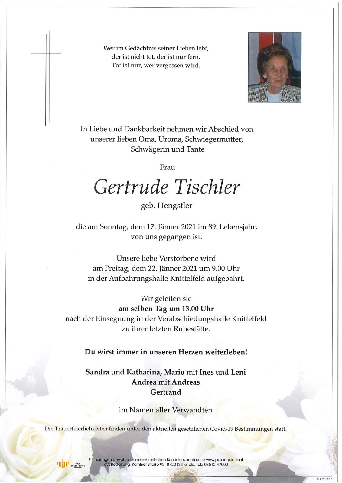 Parte von Gertrude Tischler geb. Hengstler
