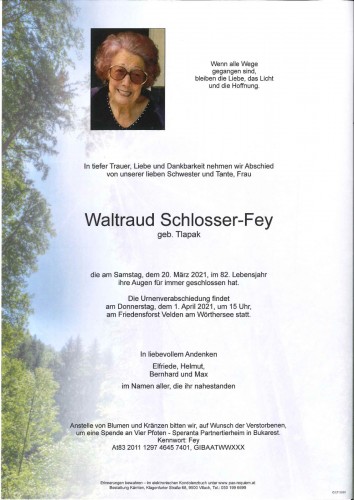 Schlosser-Fey Waltraud geb. Tlapak