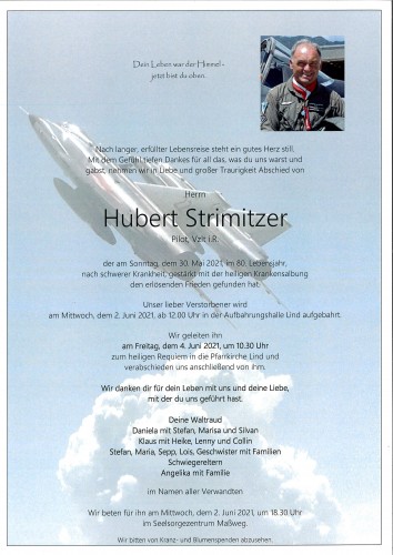 Hubert Strimitzer, Pilot, Vzlt i.R.