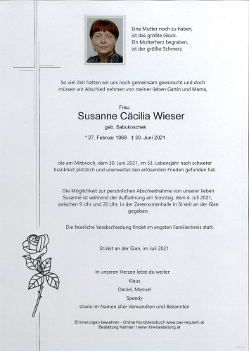 Susanne Cäcilia Wieser geb. Sabukoschek