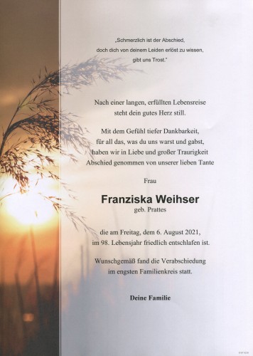 Friederike Weihser, geb. Prattes