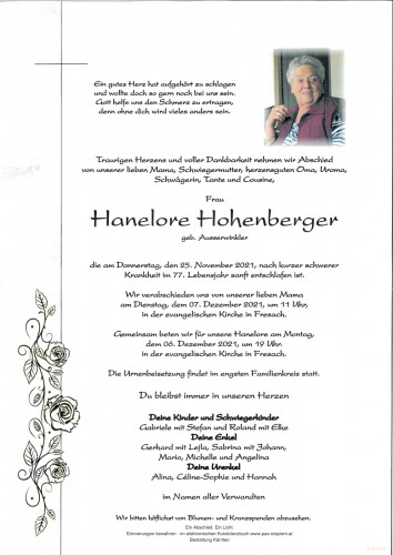 Hanelore Hohenberger, geb. Ausserwinkler
