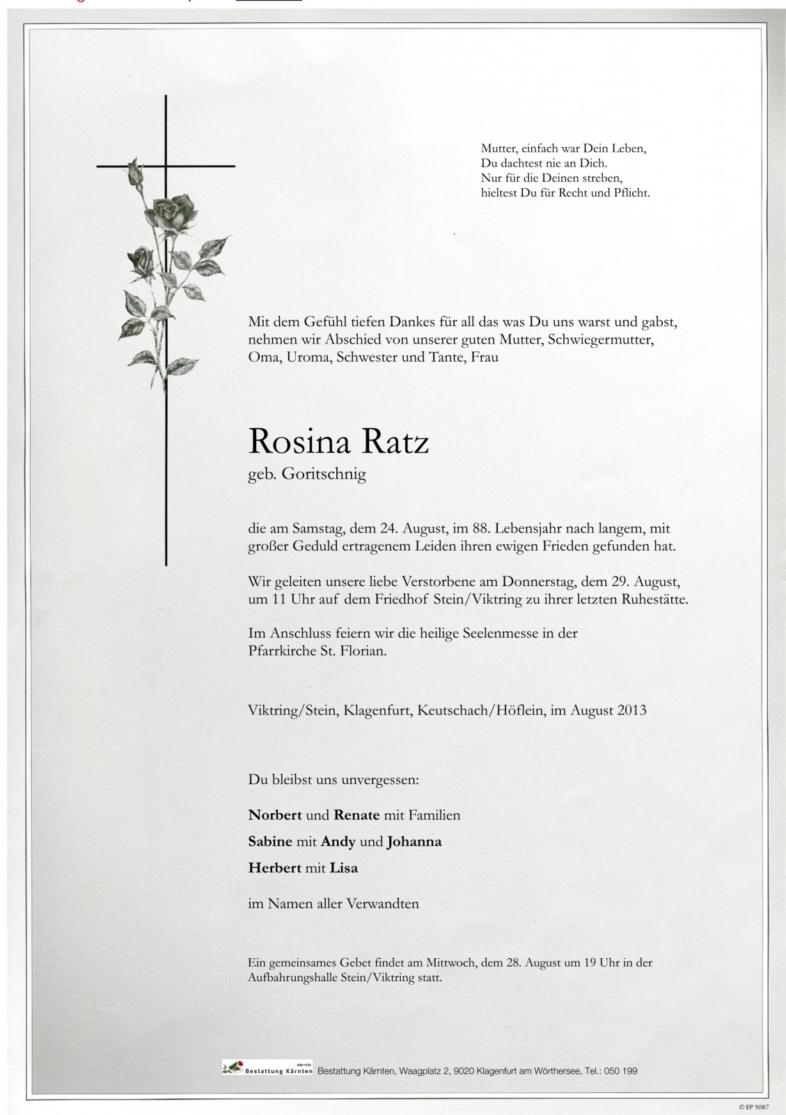 Parte Rosina Ratz, geb. Goritschnig