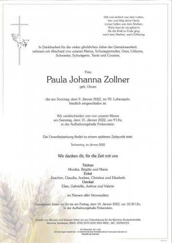 Paula Johanna Zollner, geb. Oman