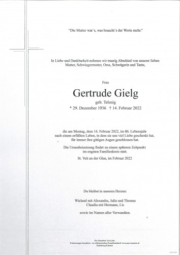 Gertrude Gielg, geb. Telsnig
