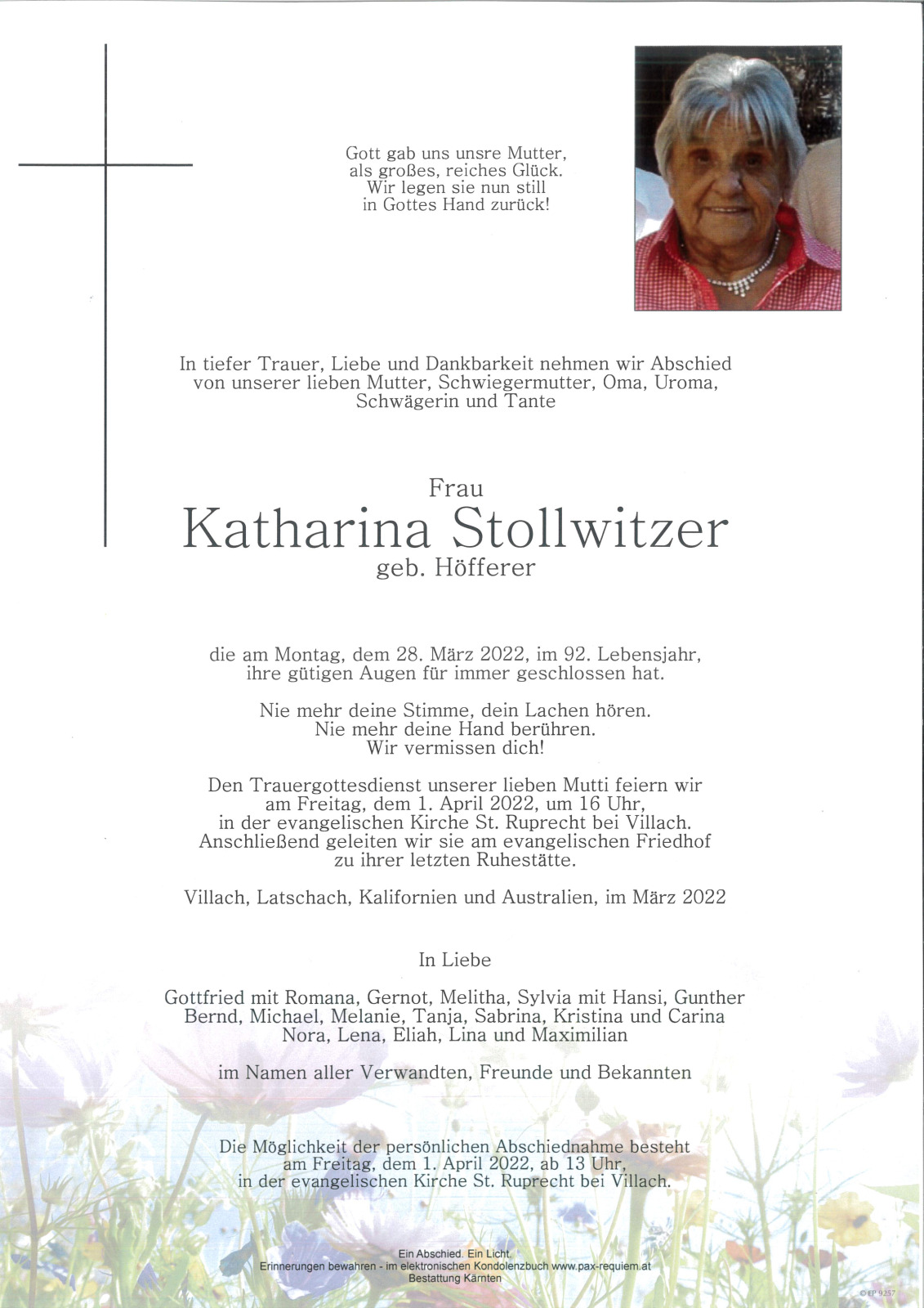 Parte Katharina Stollwitzer, geb. Höfferer
