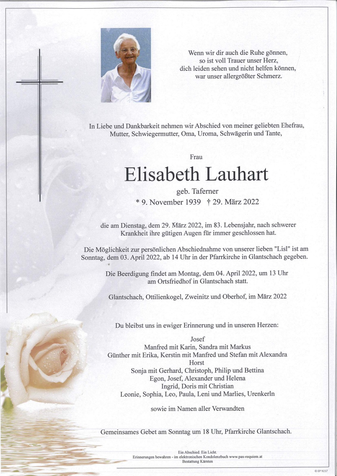 Parte Elisabeth Lauhart  geb. Taferner