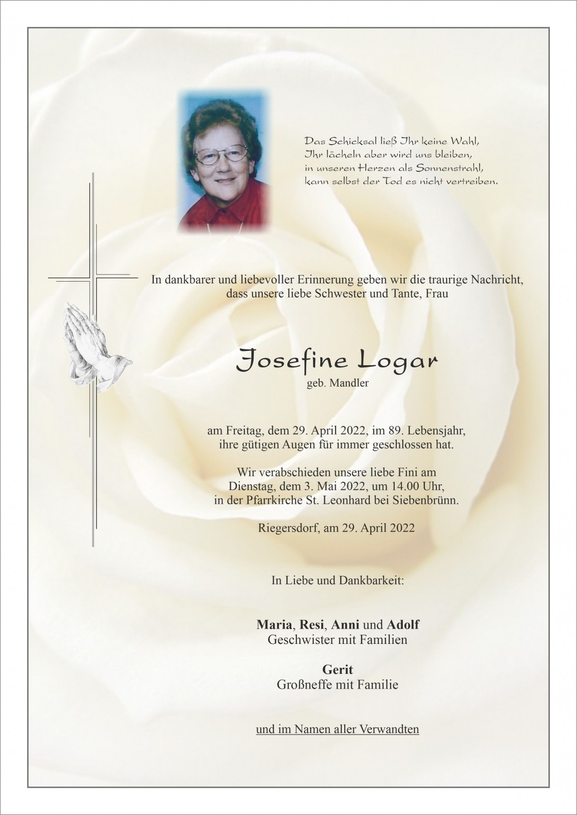 Parte Josefine Logar, geb. Mandler
