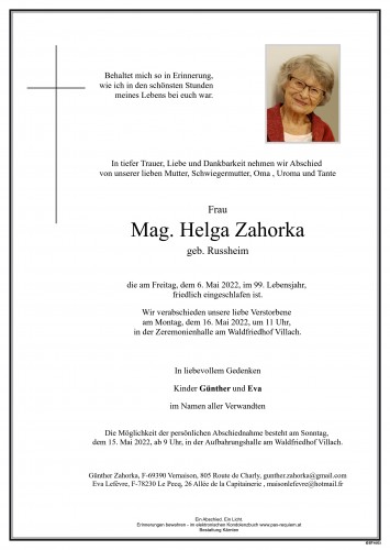 Mag. Helga Zahorka, geb. Russheim