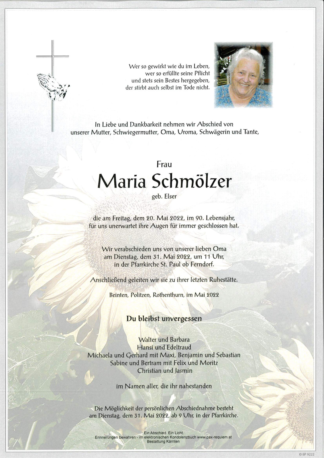 Parte Maria Schmölzer, geb. Elser
