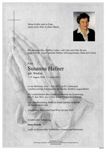 Susanna Hafner, geb. Winkler