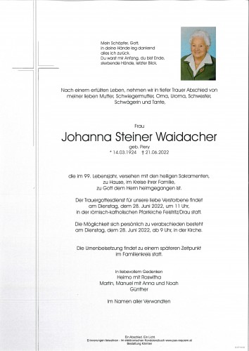 Johanna Steiner Waidacher, geb. Piery